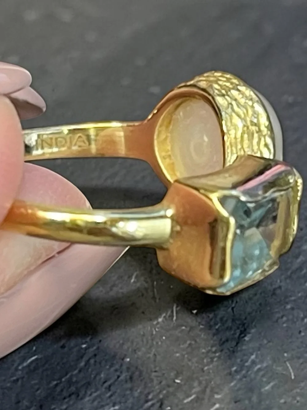 Ross-Simons Cultured Pearl Sky Blue Topaz Toi et Moi 18K Gold Vermeil Ring